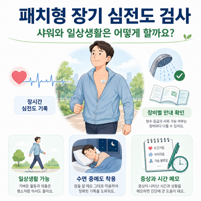 패치형 장기 심전도 검사, 샤워와 일상생활은 어떻게 하나요?