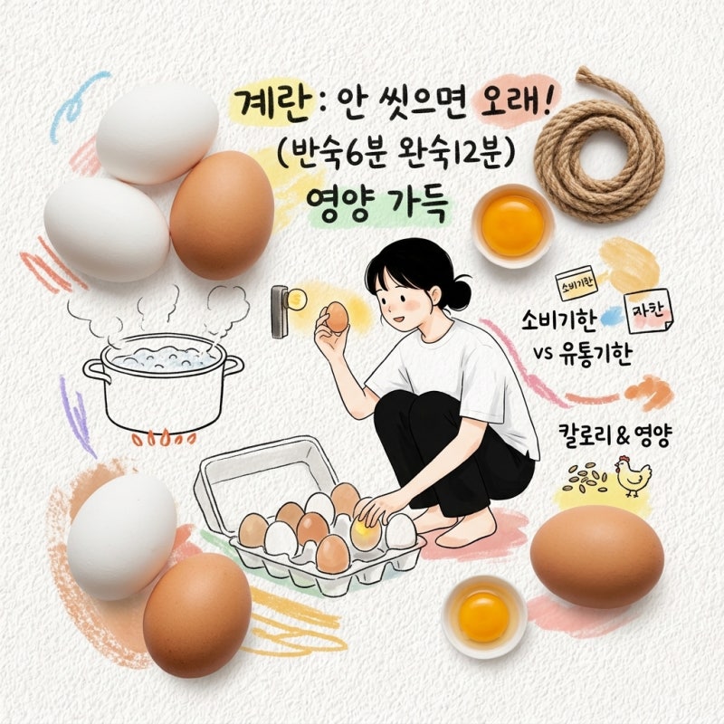 계란은 씻어서 넣으면 유통기한이 줄어드니 소비기한 차이와 보관법 잡고 반숙 완숙 삶는시....