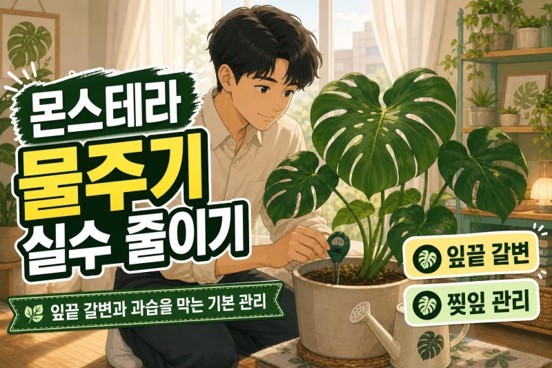 몬스테라 키우기 물주기 실패 줄이는 법: 잎끝 갈변·찢잎·분갈이까지 한 번에
