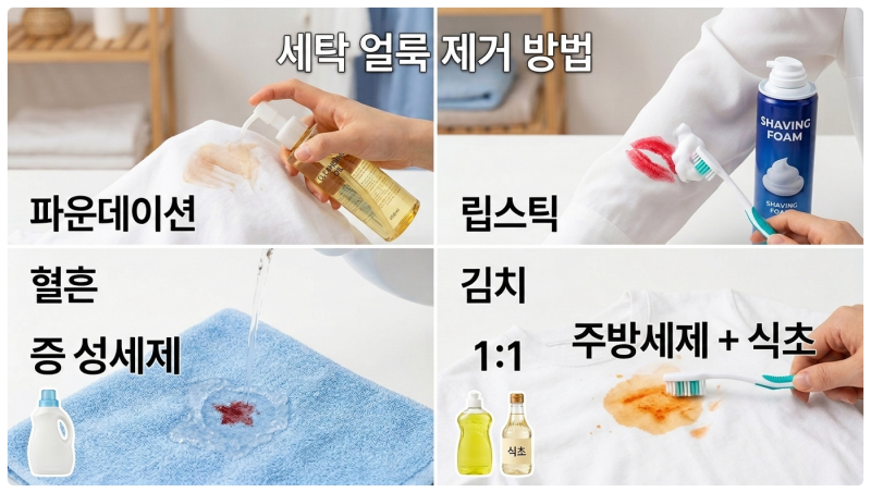 옷에 묻은 파운데이션 립스틱 피 김치 얼룩, 가장 쉽게 지우는 세탁법