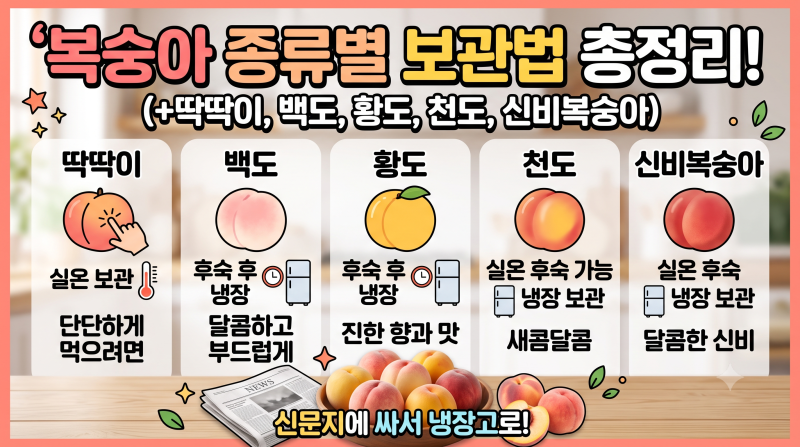 복숭아 종류별 보관법 총정리(+딱딱이,백도,황도,천도,신비복숭아)