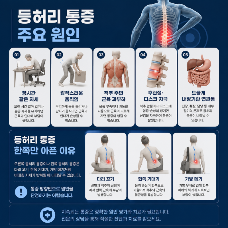 등허리 통증 오른쪽 왼쪽 원인 운동으로 나아질 수 있나요?