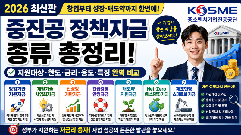 중진공 정책자금 종류 총정리(2026 최신판) | 창업부터 성장까지 한눈에 보는 정부지원 융자