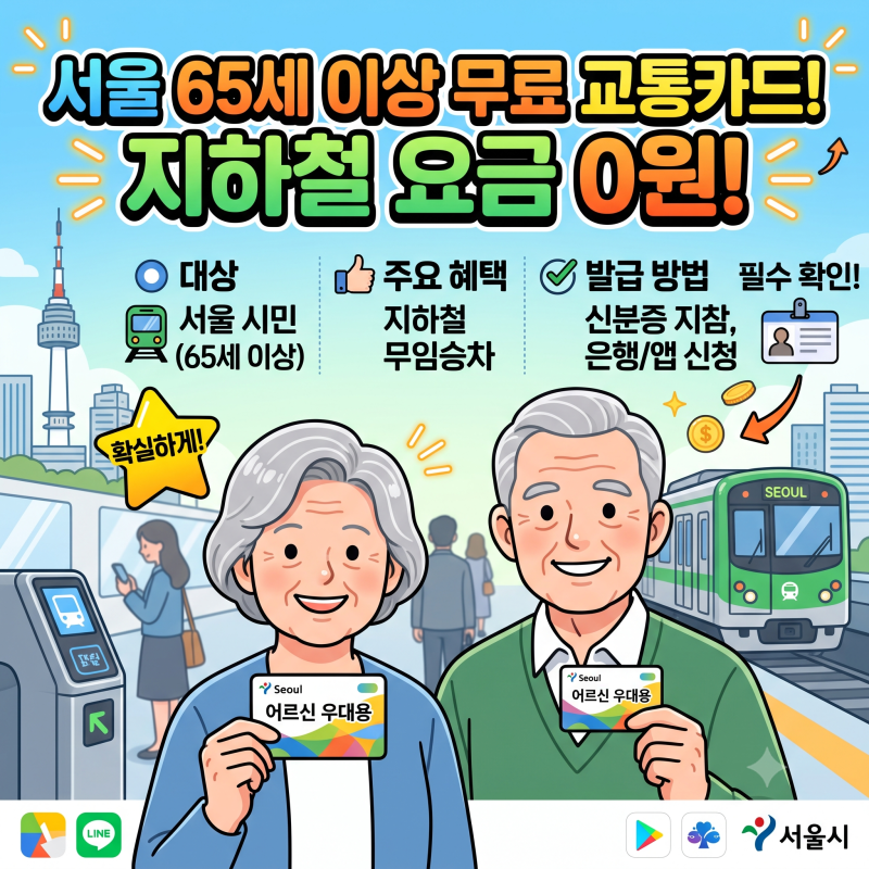 서울 65세 이상 무료 교통카드 어르신 우대용 교통카드 서울 지하철 발급 방법 및 혜택 총정....