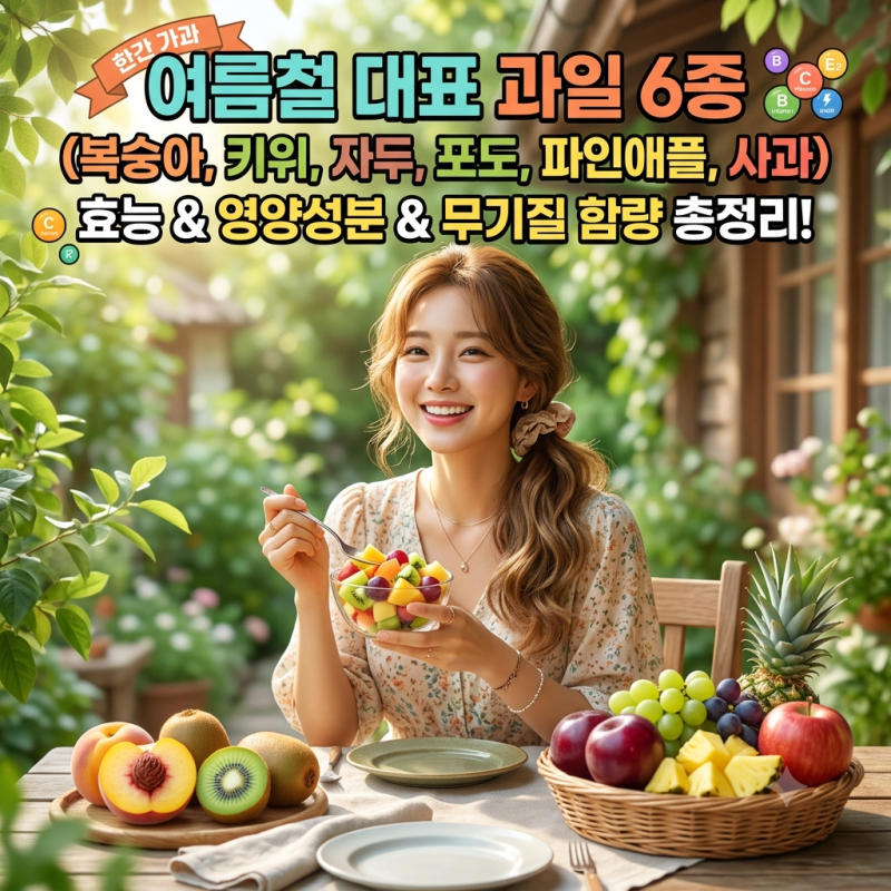 여름철 대표 과일 6종(복숭아, 키위, 자두, 포도, 파인애플, 사과) 효능 및 영향성분, 무기질 ....