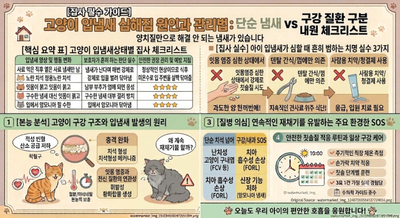 고양이 입냄새 심해짐 원인과 관리법: 단순 냄새 vs 구강 질환 구분 내원 체크리스트