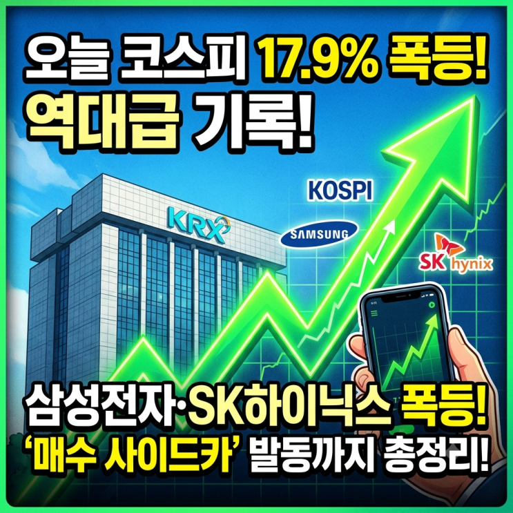 증시 역사 새로 쓴 오늘 <b>코스피</b>! <b>매수 사이드카</b> 뜻과 삼전·하이닉스....