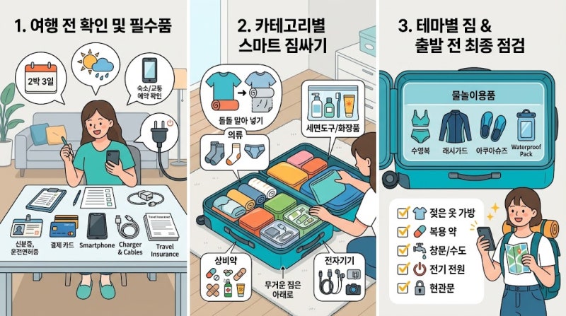 여름휴가 짐싸기 체크리스트｜2박 3일 여행 준비물 빠뜨리지 않는 법