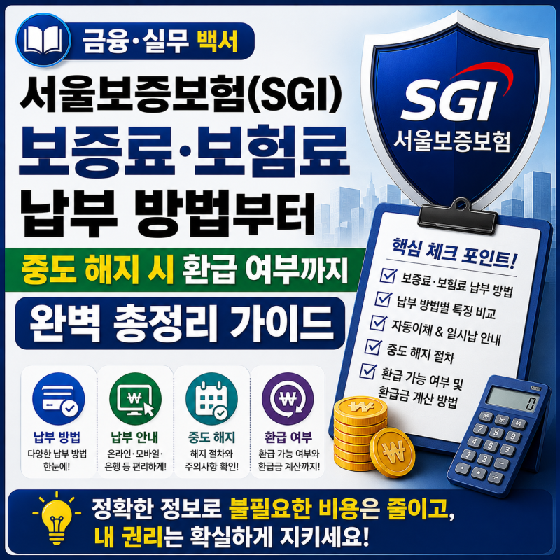 [금융·실무 백서] 서울보증보험(SGI) 보증료·보험료 납부 방법부터 중도 해지 시 환급 여부까....