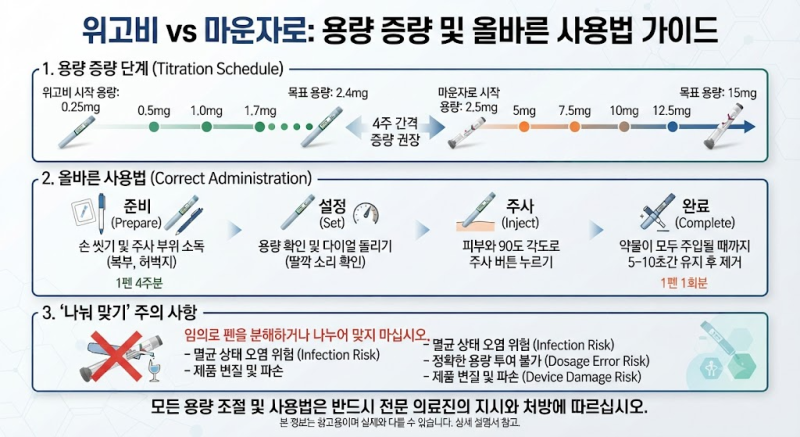 위고비·마운자로 용량 단계 총정리｜증량 방법, 사용법, 나눠 맞기까지