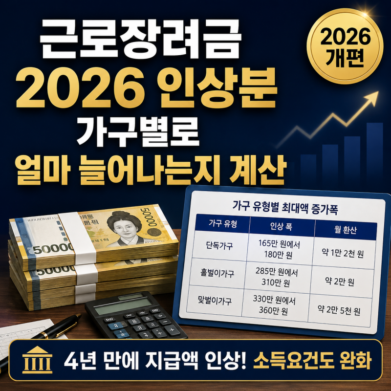 근로장려금 2026 인상분 가구별로 얼마 늘어나는지 계산