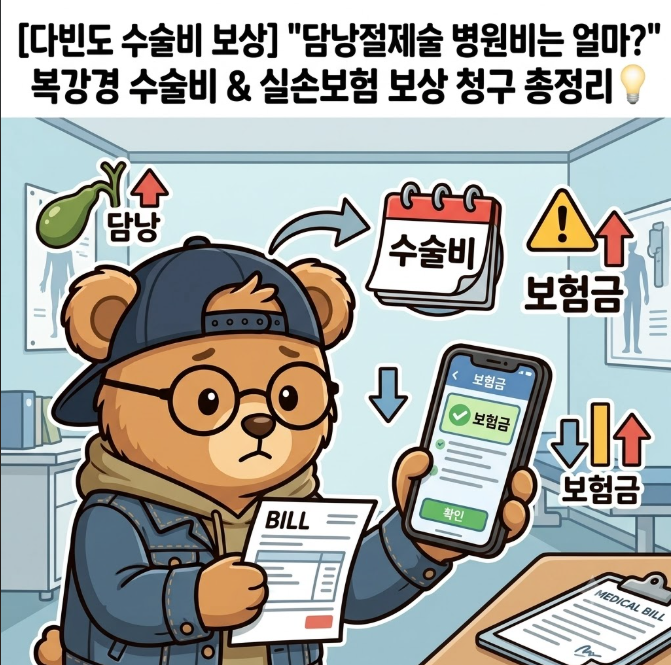 [다빈도 수술비 보상] "담낭절제술 병원비는 얼마?" 복강경 수술비 & 실손보험 보상 청구 총정....