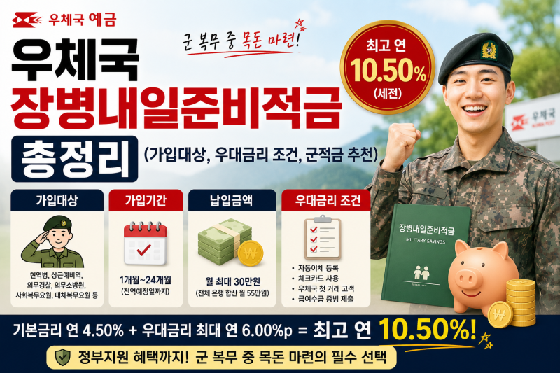 우체국 장병내일준비적금 총정리(가입대상, 우대금리 조건, 군적금 추천)