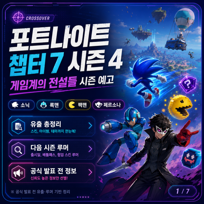 포트나이트 챕터 7 시즌 4 유출 총정리｜소닉·록맨·팩맨 ‘게임계의 전설들’ 시즌 예고