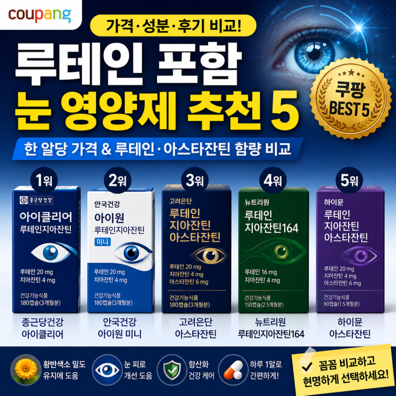 【눈 영양제】 베스트5 추천 및 각 루테인, 지아잔틴, 아스타잔틴 한 알당 함량 비교
