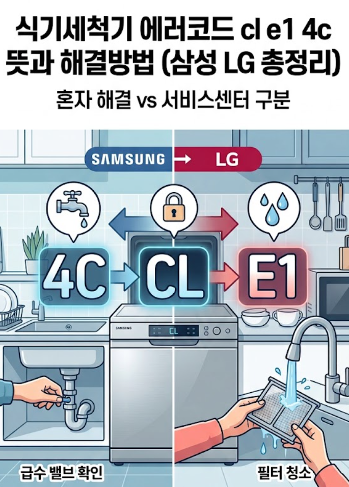 식기세척기 에러코드 cl e1 4c 뜻과 해결방법 (삼성 LG 총정리)