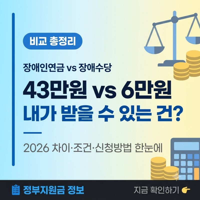 장애인연금 vs 장애수당 — 헷갈리면 손해최대 43만 9,700원 vs 6만원 — 내가 받을 수 있는 건 ....