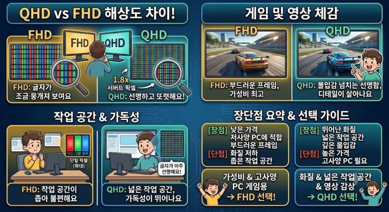 [모니터 고르는 법 3탄] QHD VS FHD 해상도 차이 완벽 비교!