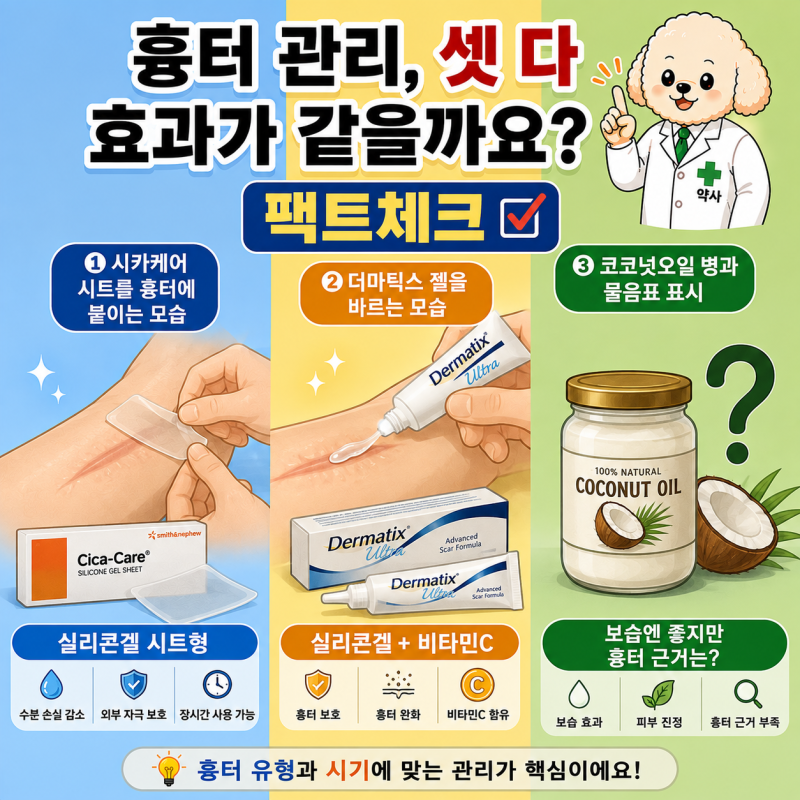 흉터 관리, 시카케어 vs 더마틱스 vs 코코넛오일 정말 다 효과 있을까? 팩트체크