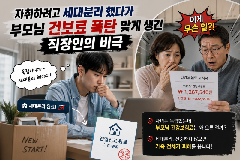 "자취하려고 세대분리 했다가 부모님 건보료 폭탄 맞게 생긴 직장인의 비극"