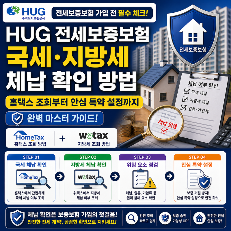 [부동산 실무 백서] 'HUG 전세보증보험 가입 전 국세·지방세 체납 확인 방법' 홈택스 조회부터....