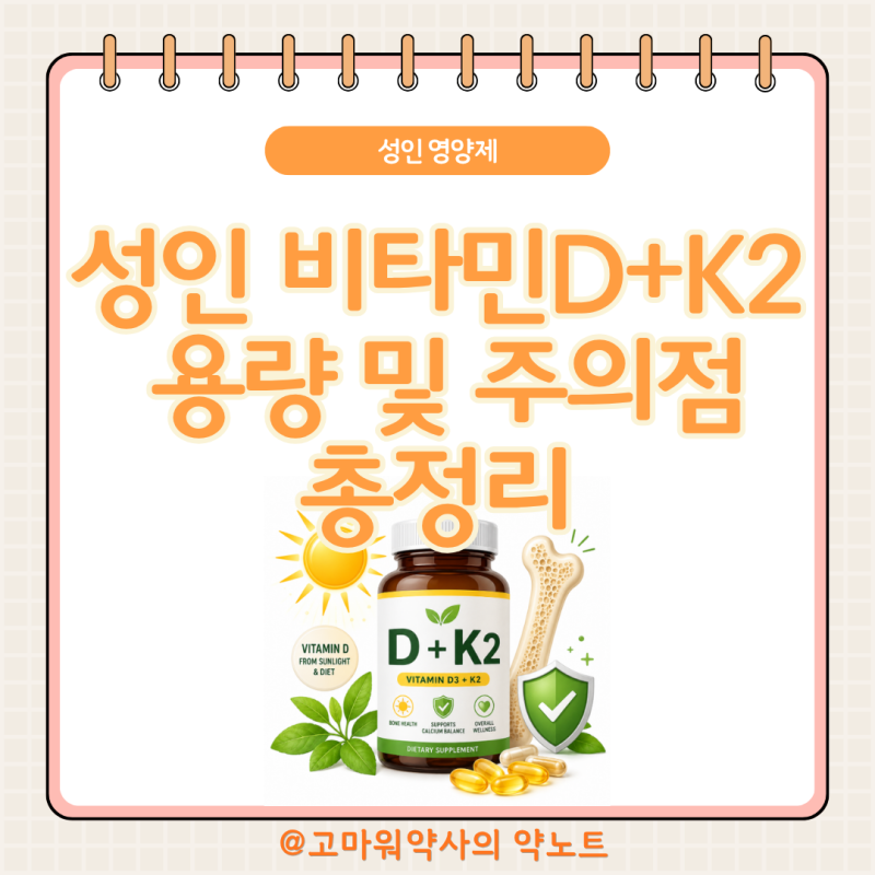 성인 비타민D+K2 약사가 정리, D3·MK-7 조합부터 칼슘 파라독스까지