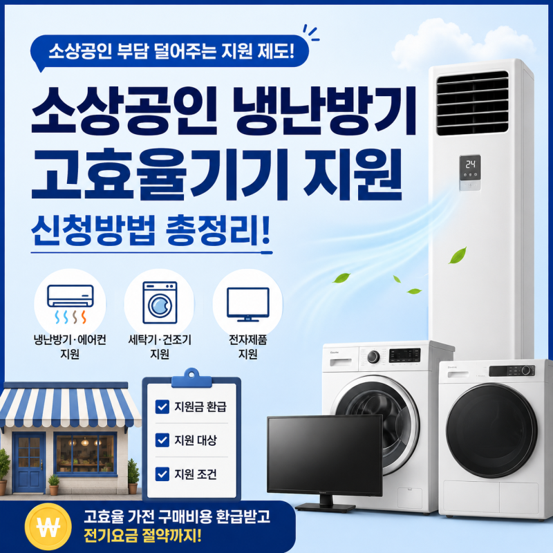 소상공인 냉난방기 에어컨 고효율기기 지원 신청방법｜세탁기·건조기·전자제품 지원금 환....
