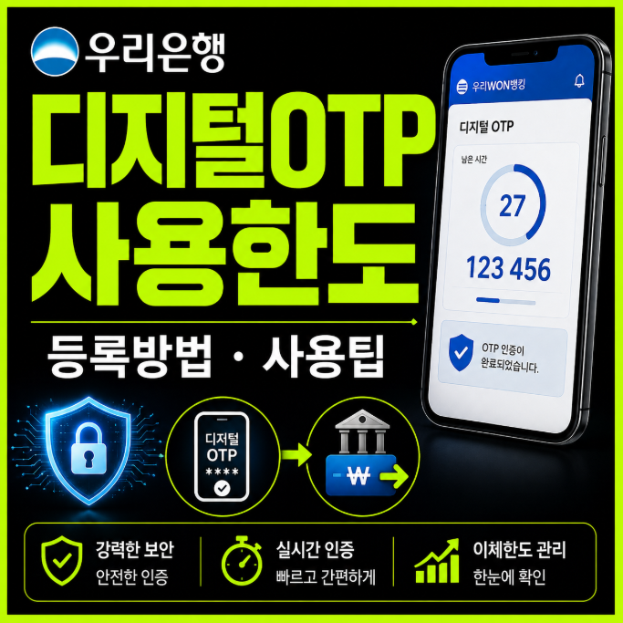 우리은행 디지털 OTP 등록방법과 사용방법, 이체한도는 어떻게 확인할까요?