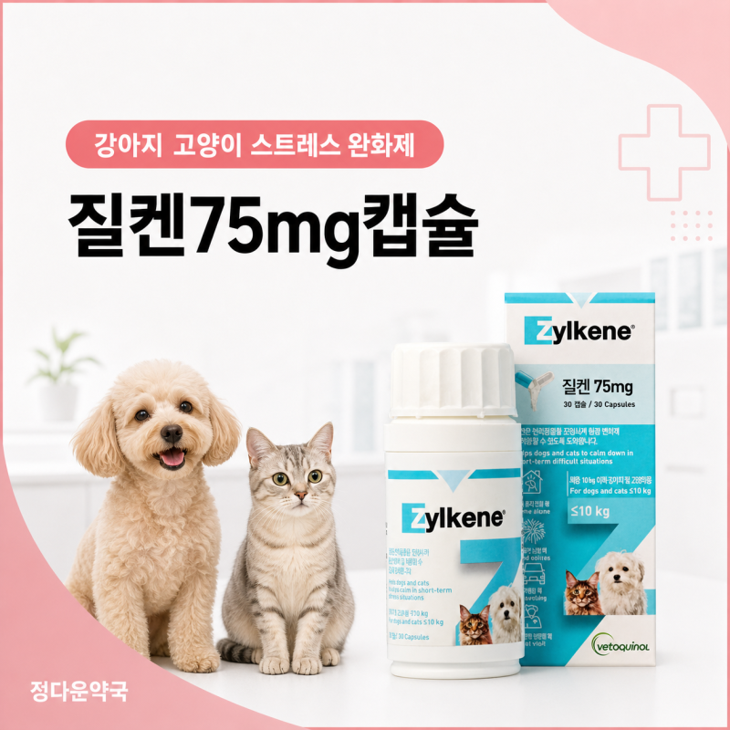 강아지 고양이 스트레스완화제, 질켄(Zylkene)75mg, 우유 단백에서 온 진정 보조제