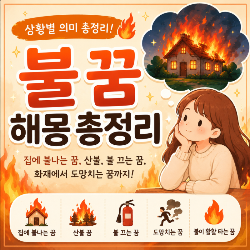 [해몽] 불 꿈 해몽 총정리｜집에 불나는 꿈, 산불, 불 끄는 꿈, 화재에서 도망치는 꿈까지 상....