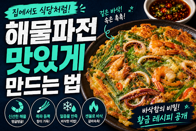 해물파전이 바삭하지 않다면? 집에서도 식당처럼 맛있게 만드는 황금 레 시 피