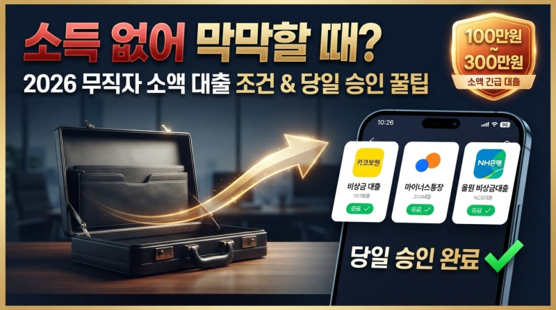 소득 없어 막막할 때? 2026 무직자 소액 대출 조건 & 당일 승인 꿀팁