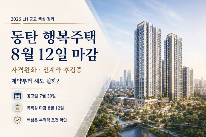 2026 동탄 행복주택 8월 12일 마감｜자격완화·선계약 후검증, 계약부터 해도 될까