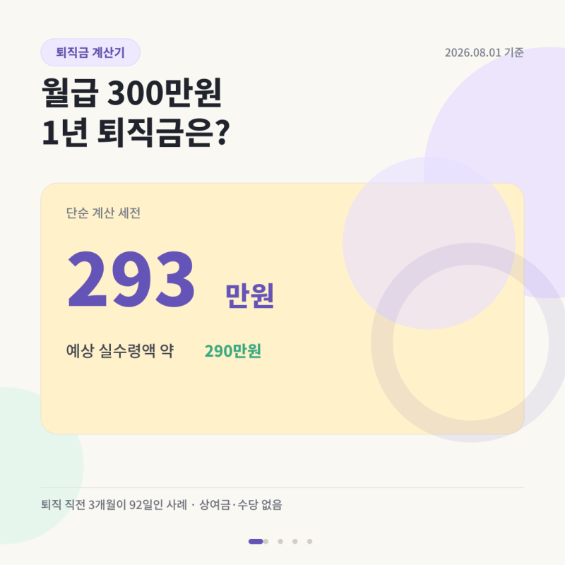 퇴직금 계산기｜월급 300만원이면 실제로 얼마 받을까