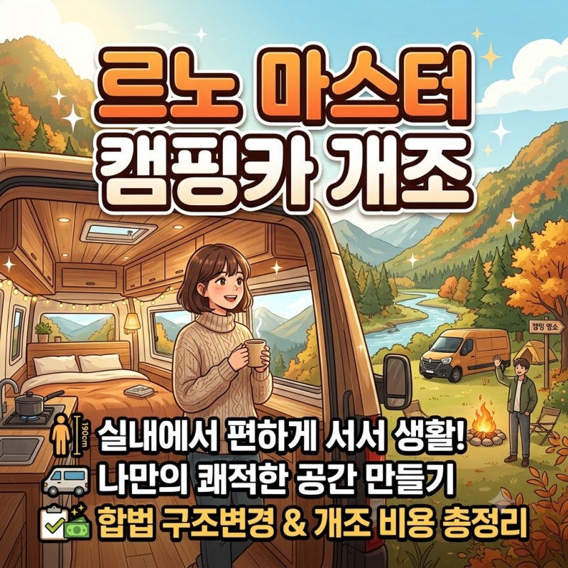 르노 마스터 밴 캠핑카 개조 인기 이유와 서서 다니는 실내 높이의 장점