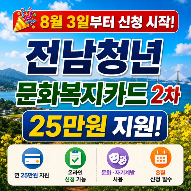 전남청년문화복지카드 2차 신청! 25만원 지원 대상, 기간, 사용처까지