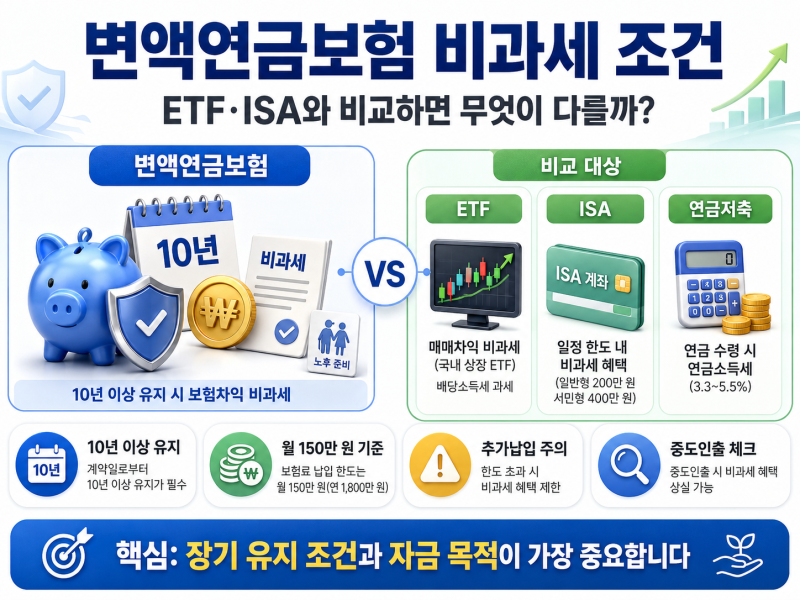 변액연금보험 비과세 조건｜ETF·ISA와 비교하면 무엇이 다를까?