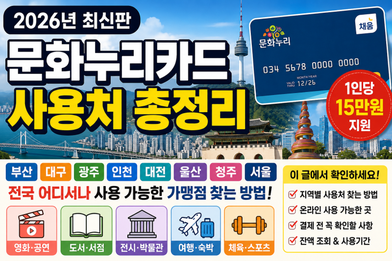 부산 대구 광주 인천 대전 울산 청주 서울 문화누리카드 사용처 총정리