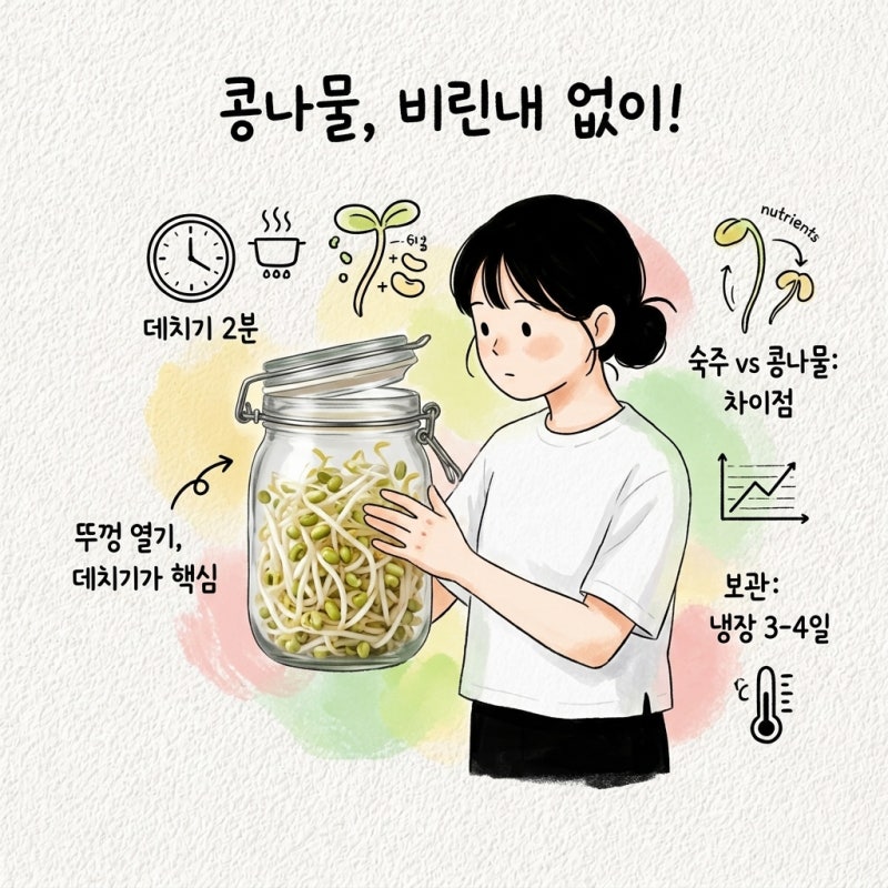콩나물은 뚜껑을 여는 시점이 비린내를 정하는데 숙주 차이부터 데치기 시간 보관 유통기한 ....
