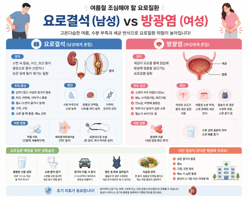 여름철 남성은 요로결석, 여성은 방광염 주의! 증상부터 예방법까지 한눈에