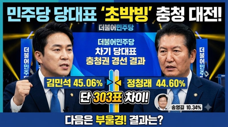 민주당 당대표 충청 경선 김민석 정청래 초박빙 승부 결과 및 향후 판세 예측