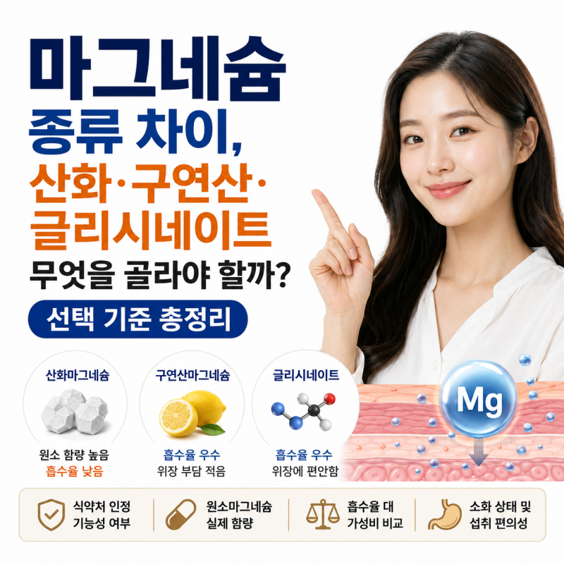 마그네슘 종류 차이, 산화·구연산·글리시네이트 무엇을 골라야 할까? 선택 기준 총정리
