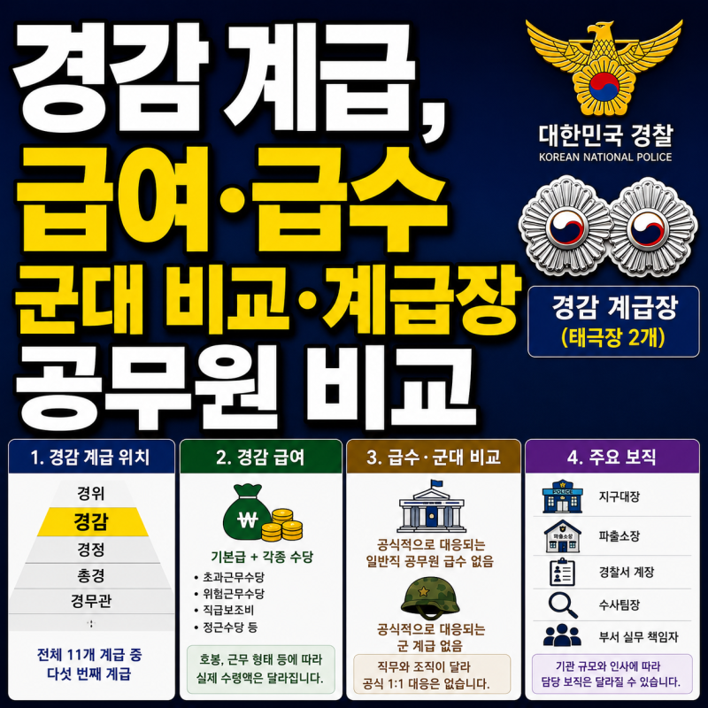 경감 계급, 급여·급수·군대 비교·계급장 공무원 비교