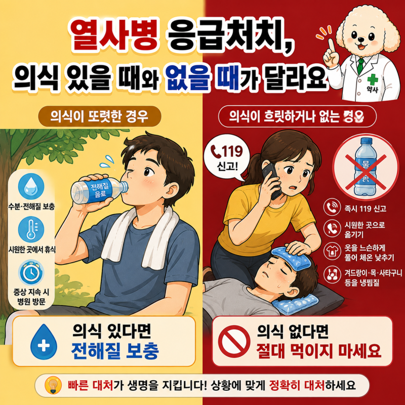여름 열사병 응급처치, 의식 있을 때와 없을 때 대처법이 달라요! 약국 전해질 제제 올바른 ....