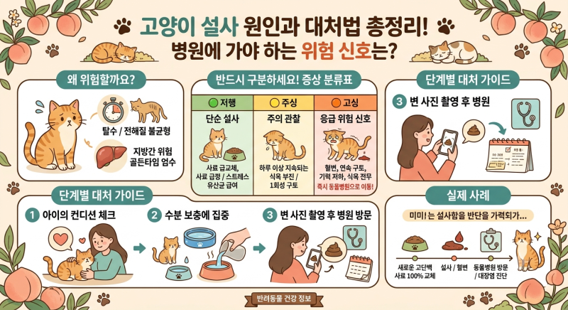 고양이 설사 원인 총정리: 사료 교체, 혈변, 범백 증상 및 응급 대처법