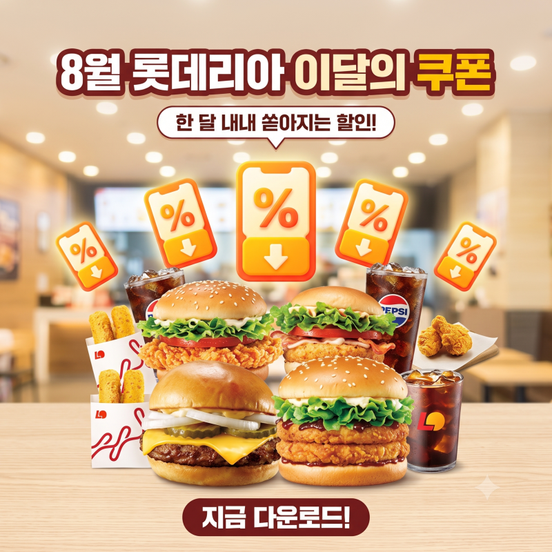 "롯데리아 8월 이달의 쿠폰 혜택?" 10가지 햄버거 디저트 세트 메뉴별 가격 정리