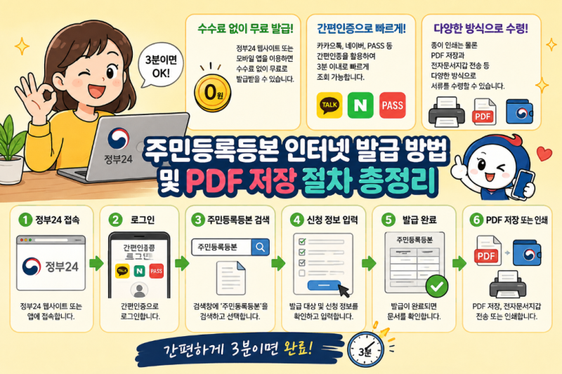 주민등록등본 인터넷 발급 방법 및 PDF 저장 절차 총정리