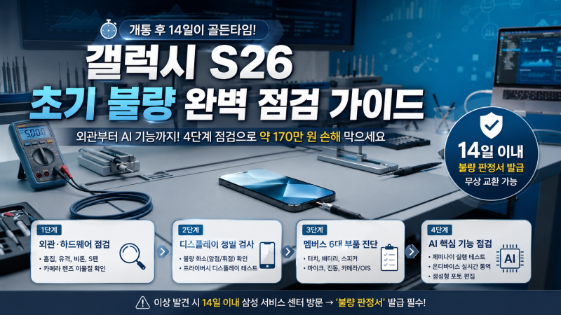 갤럭시 S26 구매 후 14일 이내 필수 진행해야 하는 외관 및 하드웨어 초기 불량 점검 프로세스 ....