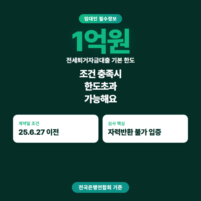 [정보]전세퇴거자금대출 한도 1억, 초과 받는 예외 조건 있어요.
