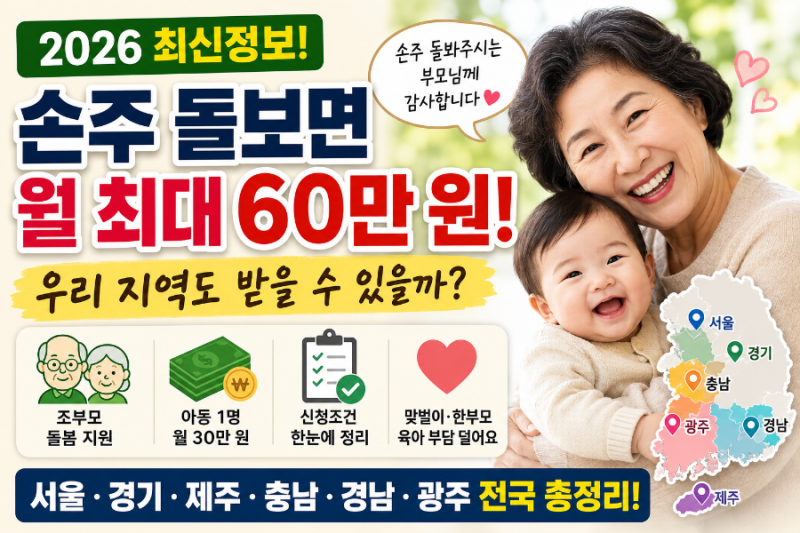 .2026 손주돌봄수당 전국 총정리｜서울·경기·제주·충남·경남·광주, 우리 지역도 받을까?